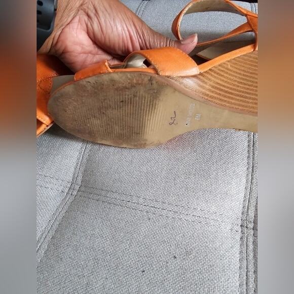 Nine West Orange Wedge Sandals Size 8 Open Toe High Heel Summer Shoes - Picture 7 of 9